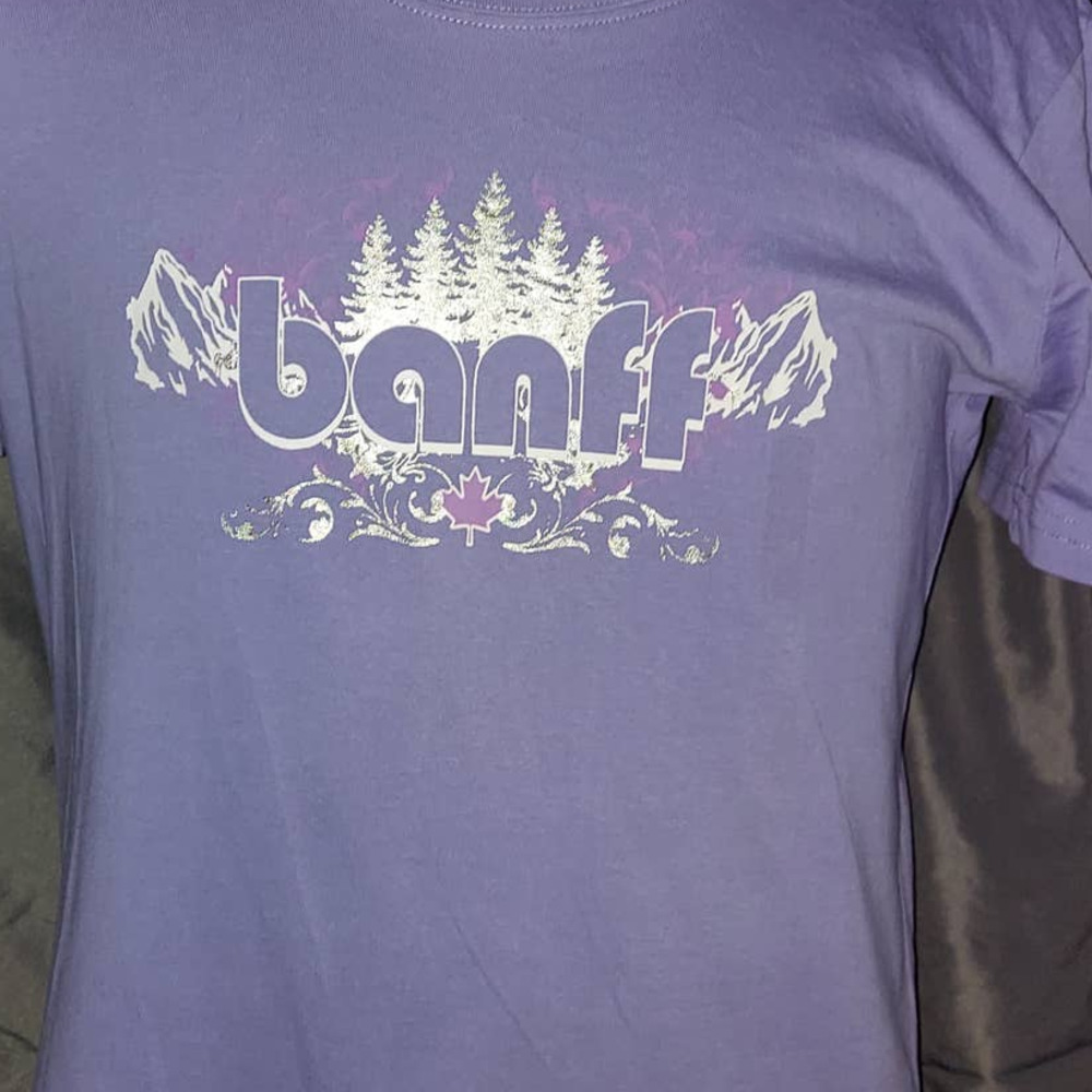 Explore Banff Purple Graphic Logo Tee Size 16